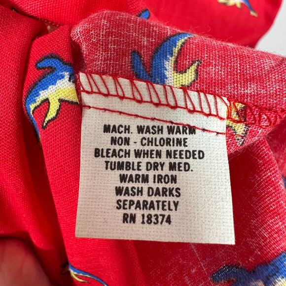 Vintage Egon Von Furstenberg Button-Up Shirt Red Cartoon Sharks Size L 16-16.5 - Picture 5 of 10